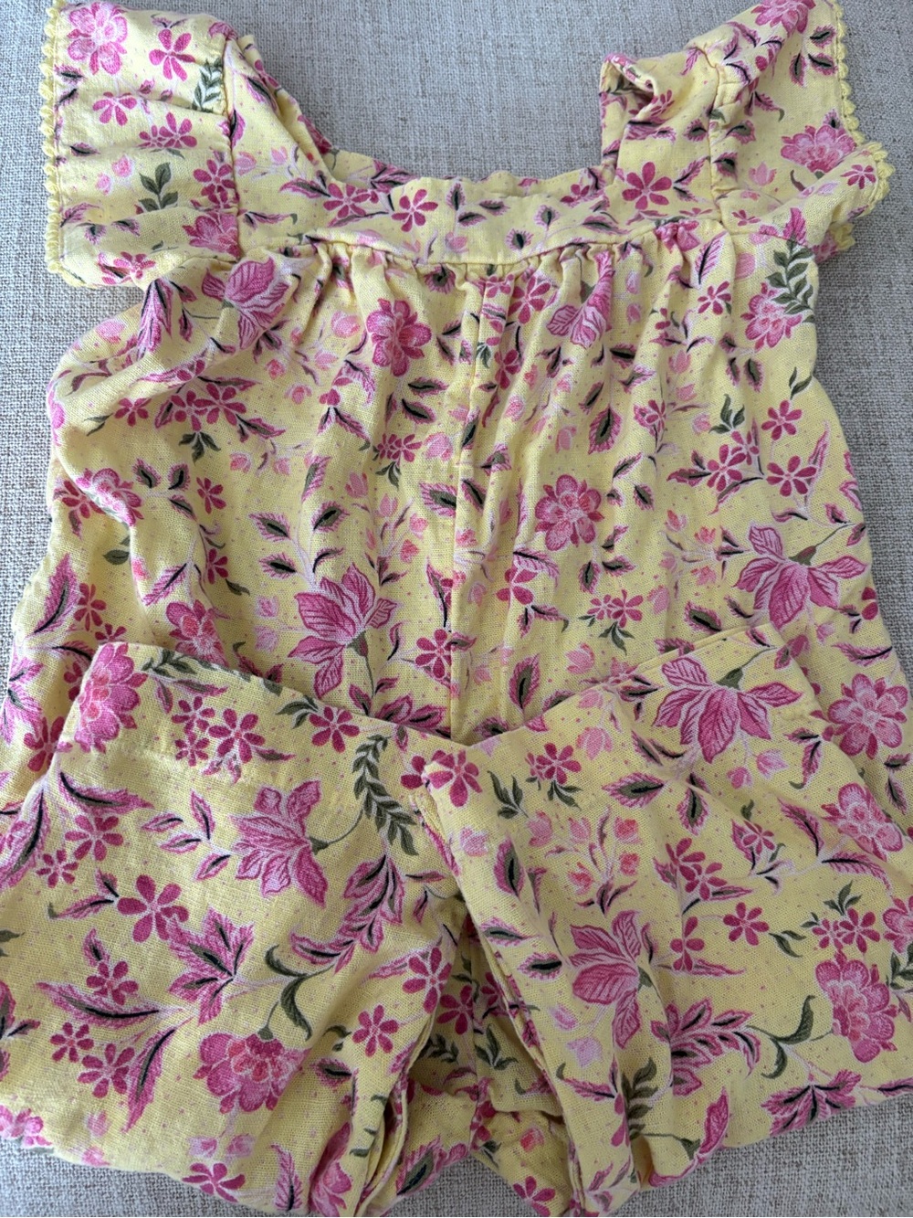 Yellow Floral Pink Print Girls One Piece Pants w/Snaps 18 Month